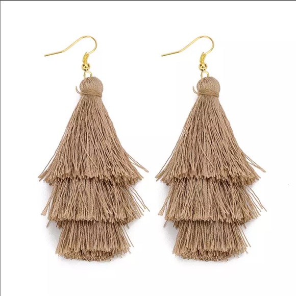 Taupe fringe tassel earrings - Picture 2 of 2